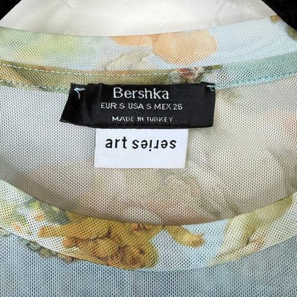 Bershka Art Collection Blue Angelcore Renaissance Sheer Mesh Long Sleeve Top - Picture 5 of 6